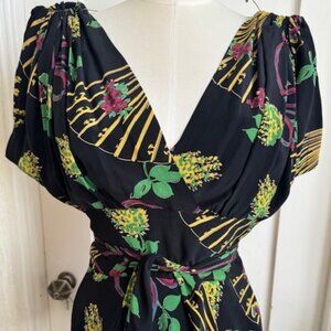 NWT- TRASHY DIVA Black Silk Floral and Fan Tie Top